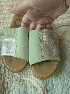 Sorel Mint Suede Slides with Metallic Accent  7